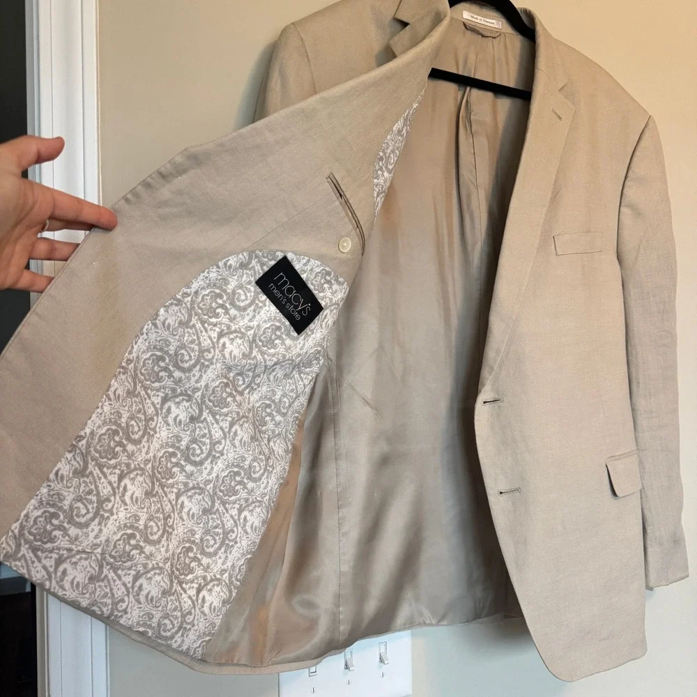 Lauren Ralph Lauren Mens 50R Tan 100% Linen 2-Button Blazer Sport Coat Beige